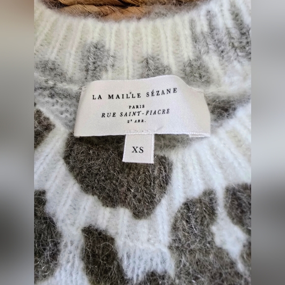 SÉZANE Indiana Leopard Print Mohair Knit Jumper Sweater Ivory Green - Picture 10 of 13